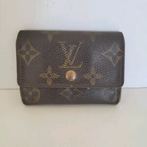 Louis Vuitton LV Micro Brown Folding Monogram Leather Card Wallet Small Authenti
